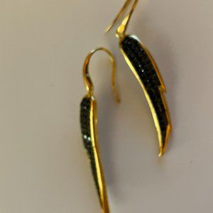 B Italy Vintage Gold Tone Elongated Teardrops with Black CZs
